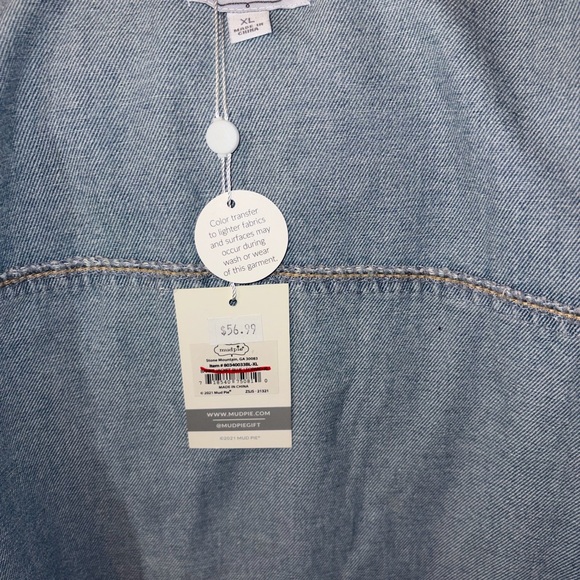 Mudpie Leopard Print Peplum Denim Blue Jeans Jacket Babydoll Distressed XL NWT - Picture 2 of 9